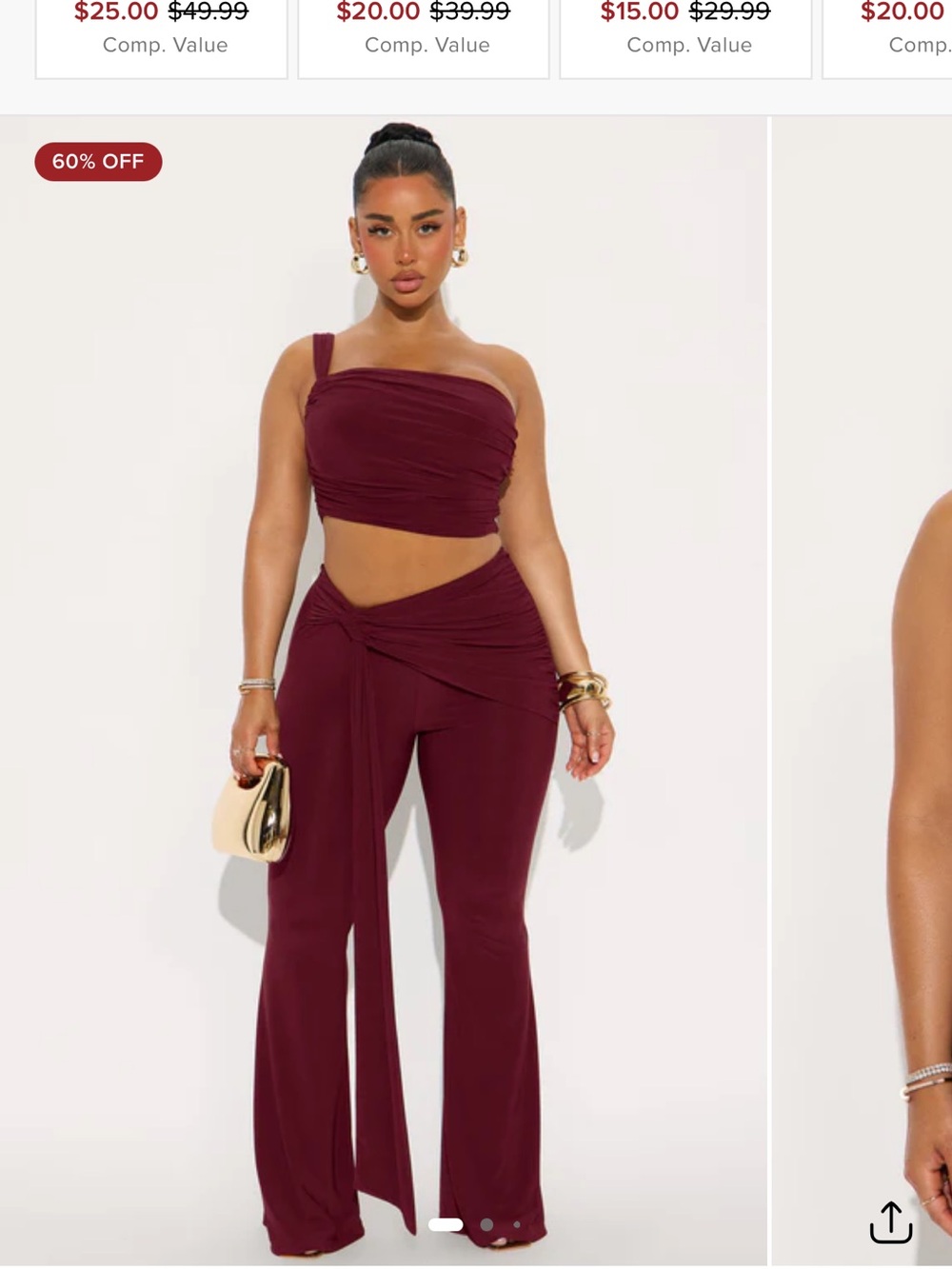Fashion Nova Burgundy Two-Piece Ruched Jumpsuit Set